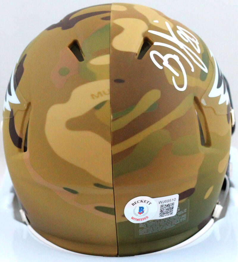 Brian Dawkins Autographed Eagles Camo Speed Mini Helmet- Beckett W