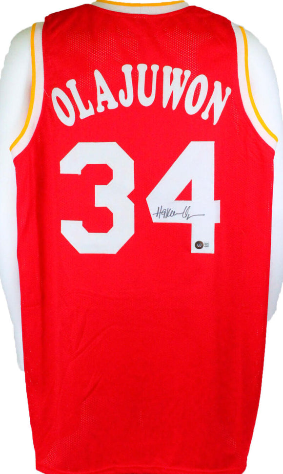 Hakeem Olajuwon Autographed Red The Dream Jersey- Beckett Auth *4