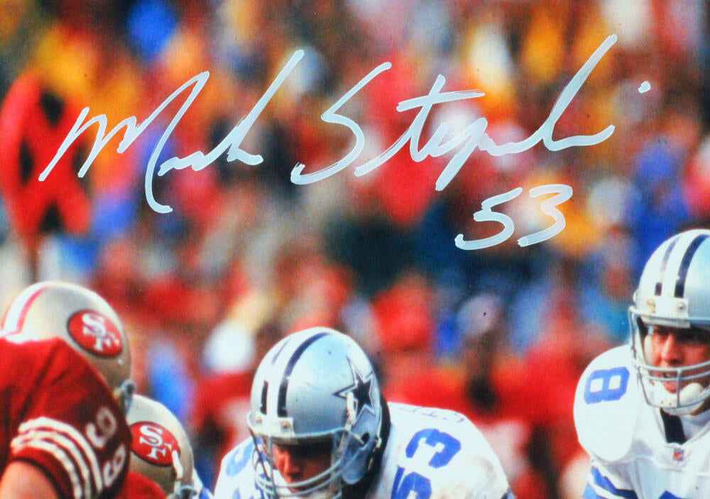 Athlon Sports Mark Stepnoski signed Dallas Cowboys 8x10 Photo #53 (white  jersey)- Stepnoski Hologram