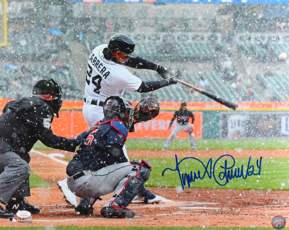 Miguel Cabrera Autographed Detroit Tigers 16x20 Snow Bat HM Photo - JSA W *Blue