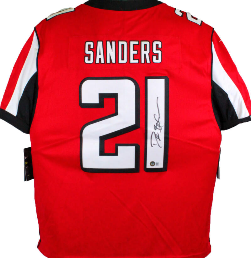 Deion Sanders Signed ATL Falcons Red NFL Nike Game Jersey- Beckett