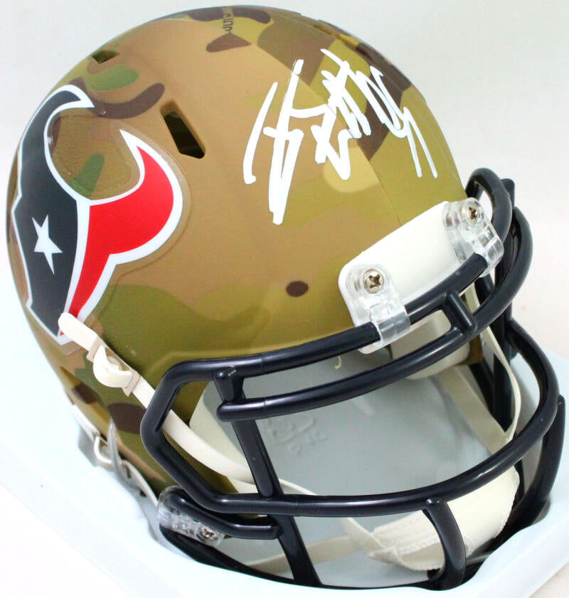 JJ Watt Autographed Houston Texans Camo Mini Helmet- JSA Witnessed