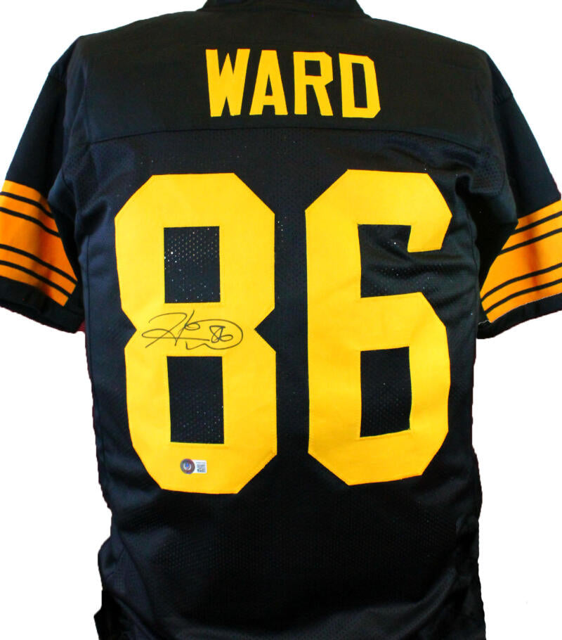 The Jersey Source Hines Ward Autographed Black w/ Yellow Num Pro Style Jersey- Beckett W *Black