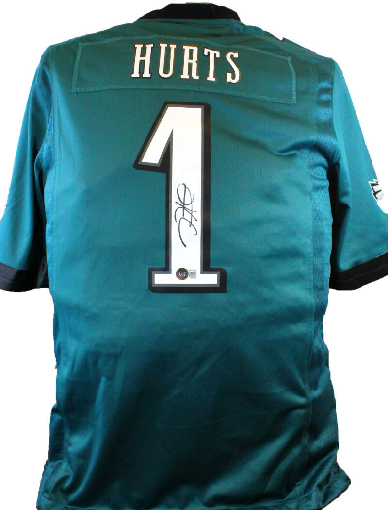 Jalen Hurts Autographed Green Pro Style Jersey- Beckett W Hologram