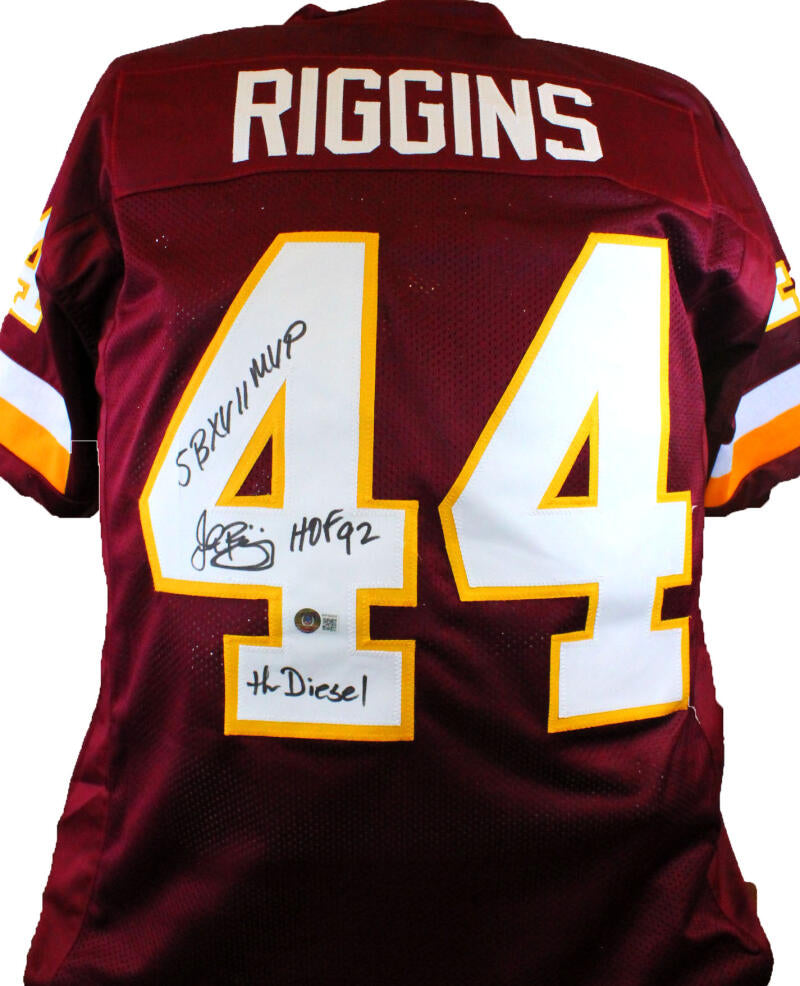 John Riggins Autographed White Pro Style Jersey- Beckett W Hologram *Silver