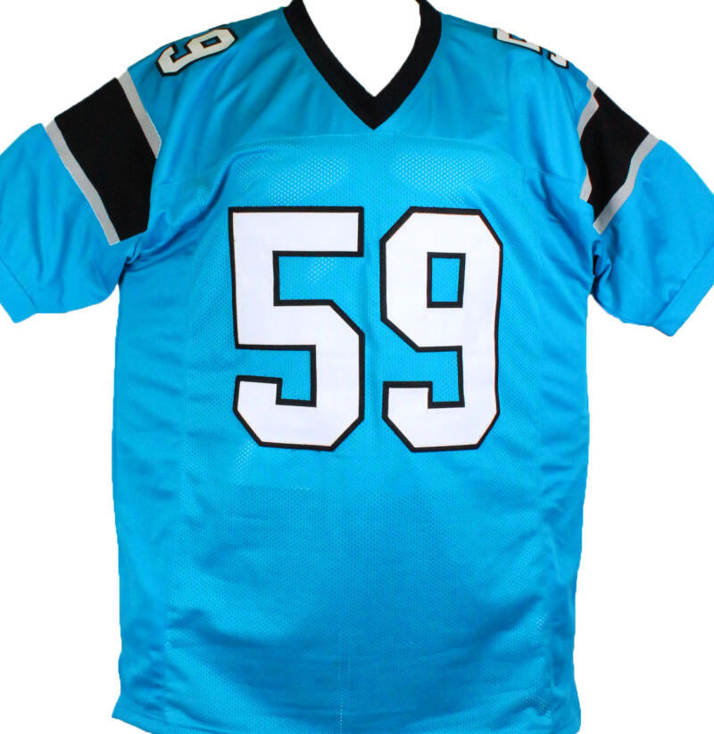 The Jersey Source Luke Kuechly Autographed Light Blue Pro Style Jersey w/3 Insc.- Beckett W Hologram *Black