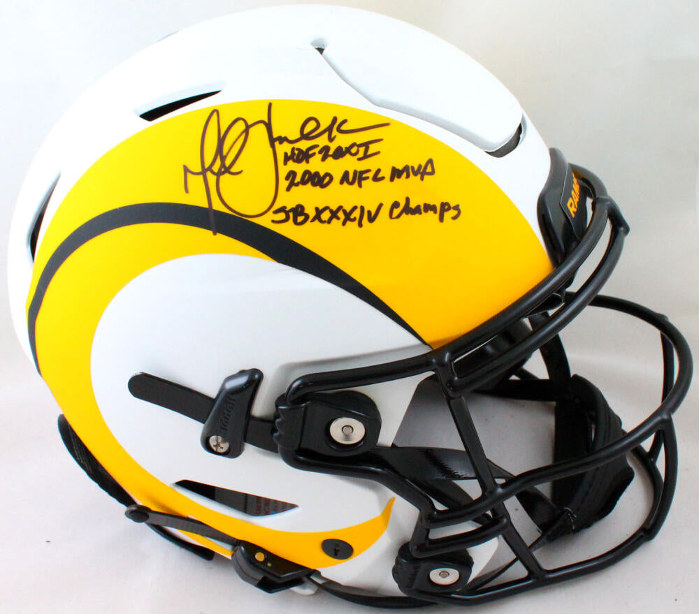 Marshall Faulk Signed Rams SpeedFlex FS Lunar Helmet w/3Insc.- Beckett –  The Jersey Source