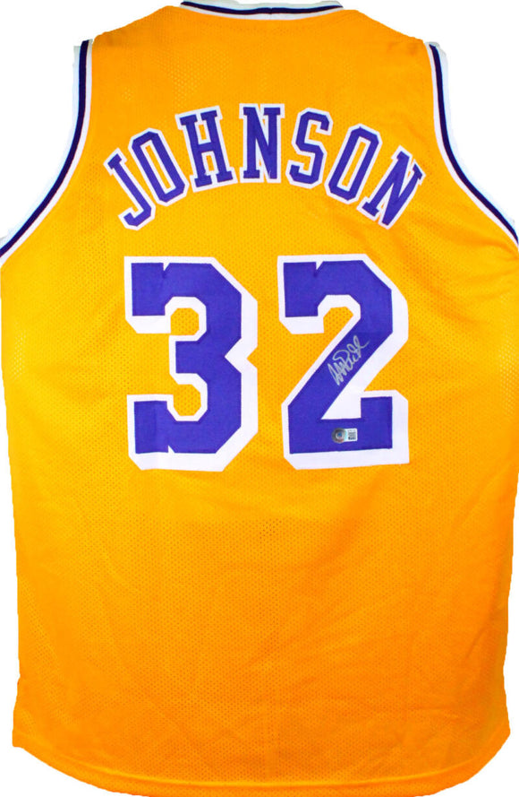 Magic Johnson Autographed Yellow Los Angeles Jersey-Beckett W Hologram *Silver