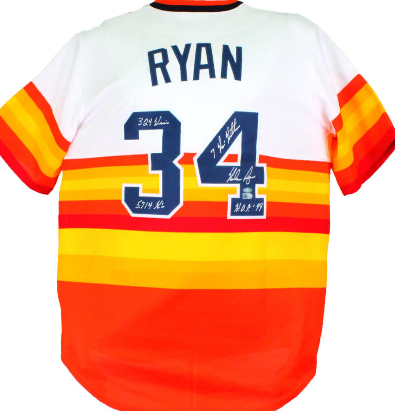Nolan Ryan HOF Autographed Nike Baseball Stat Inscribed Jersey Astros JSA