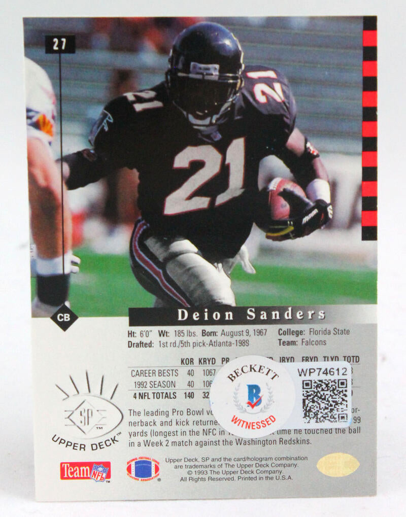 1993 SP #27 Deion Sanders Auto Atlanta Falcons Autograph Beckett