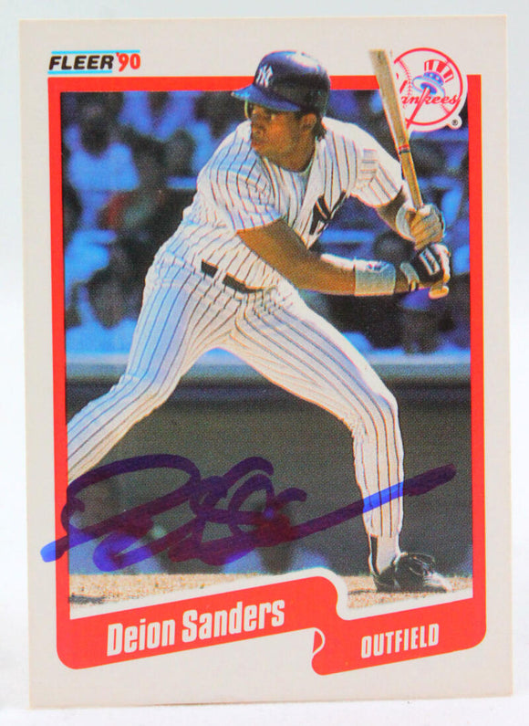1990 Fleer #454 Deion Sanders New York Yankees Autograph Beckett Witness