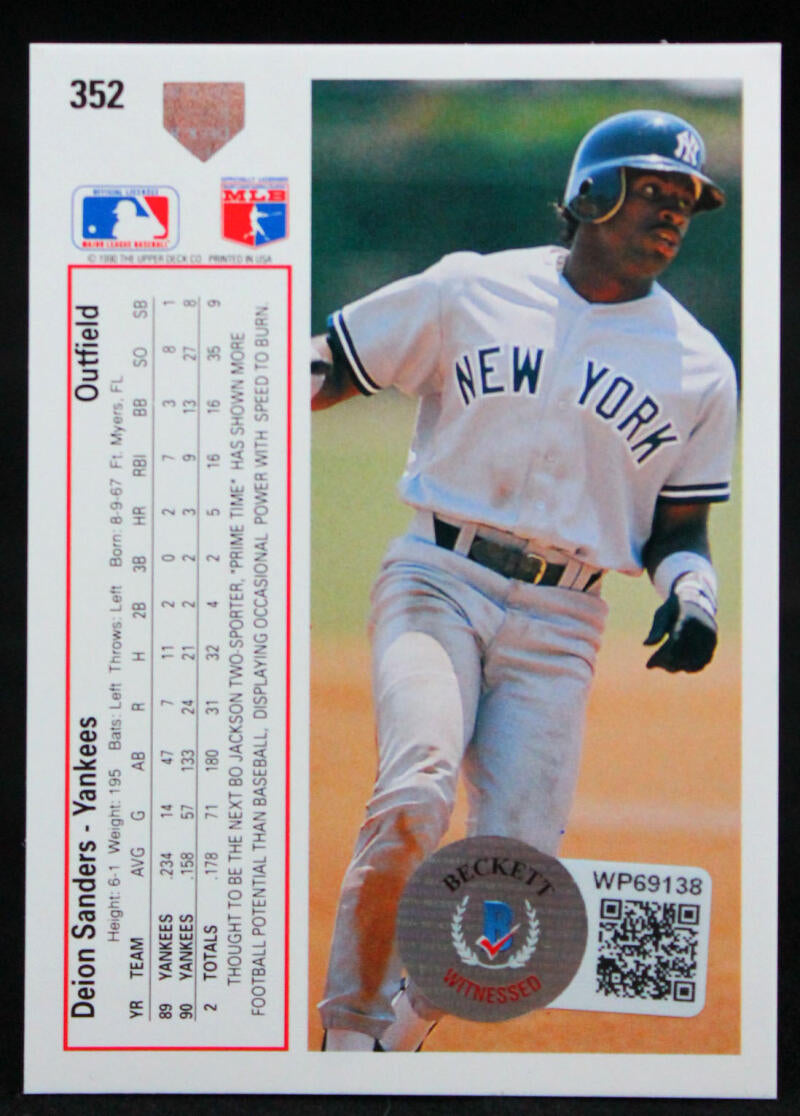1991 Upper Deck #352 Deion Sanders New York Yankees BAS Autograph