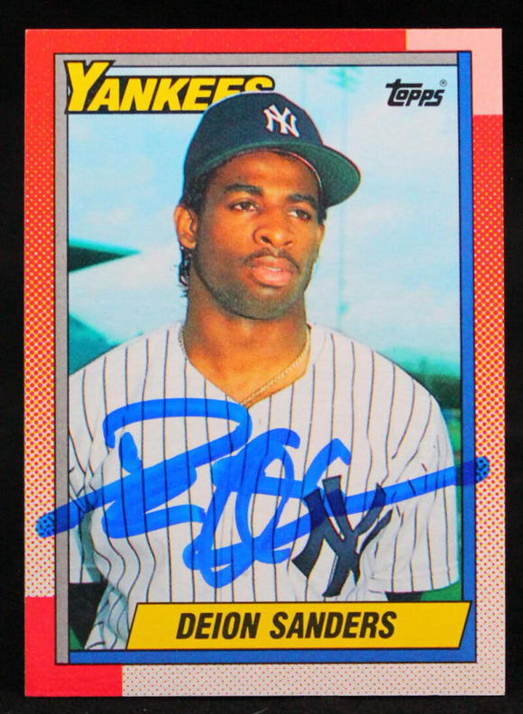 1990 Topps #61 Deion Sanders New York Yankees Autograph Beckett Witness  Image 1