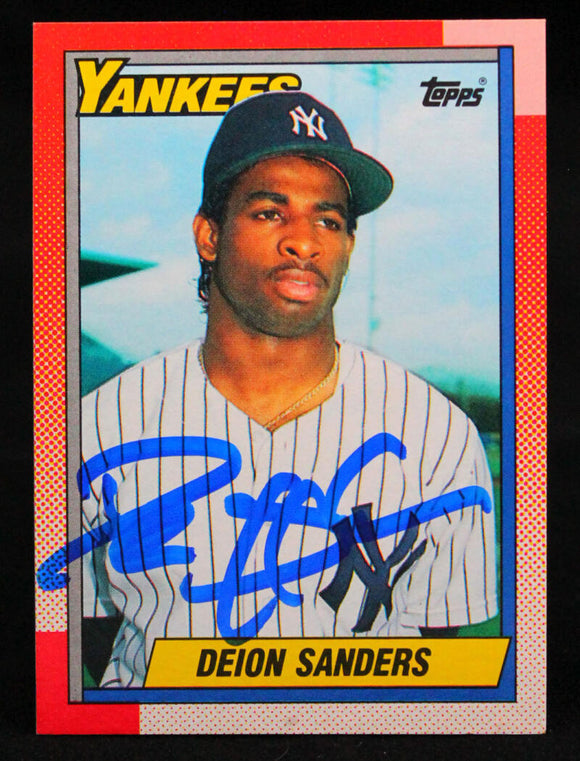1990 Topps #61 Deion Sanders New York Yankees Autograph Beckett Witness  Image 1