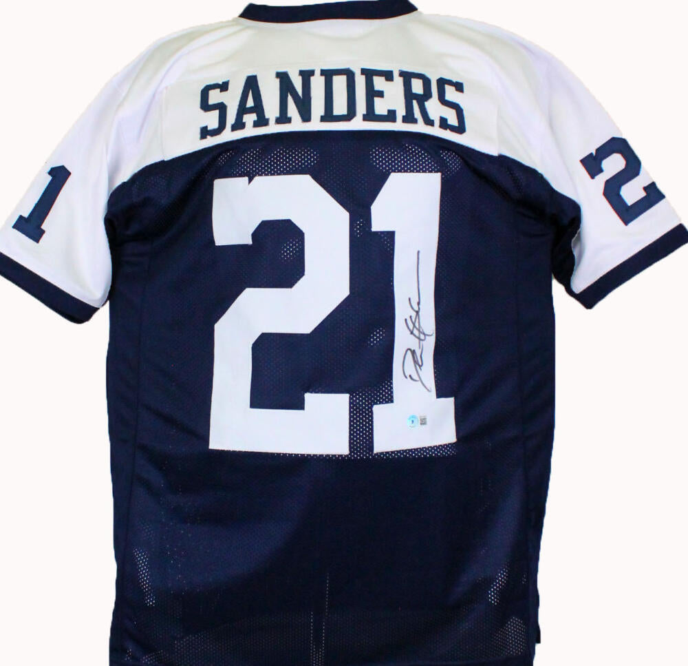 The Jersey Source Deion Sanders Autographed White & Blue Pro Style Jersey-Beckett W Hologram *Black