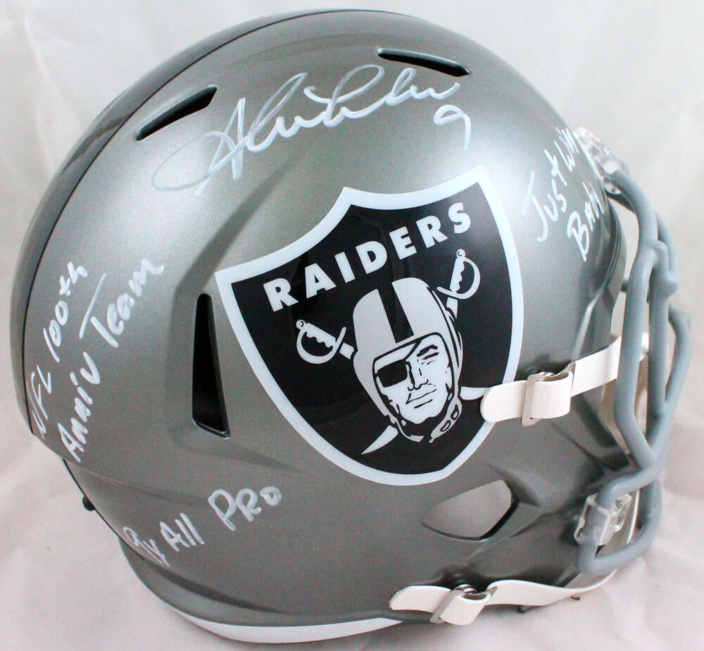 Shane Lechler Signed Raiders Logo Football Inscribed Just Win