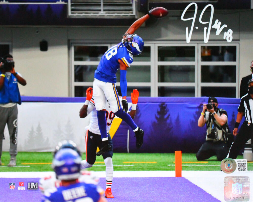 Justin Jefferson Autographed Minn. Vikings 8x10 ONE HAND CATCH- Becket –  The Jersey Source