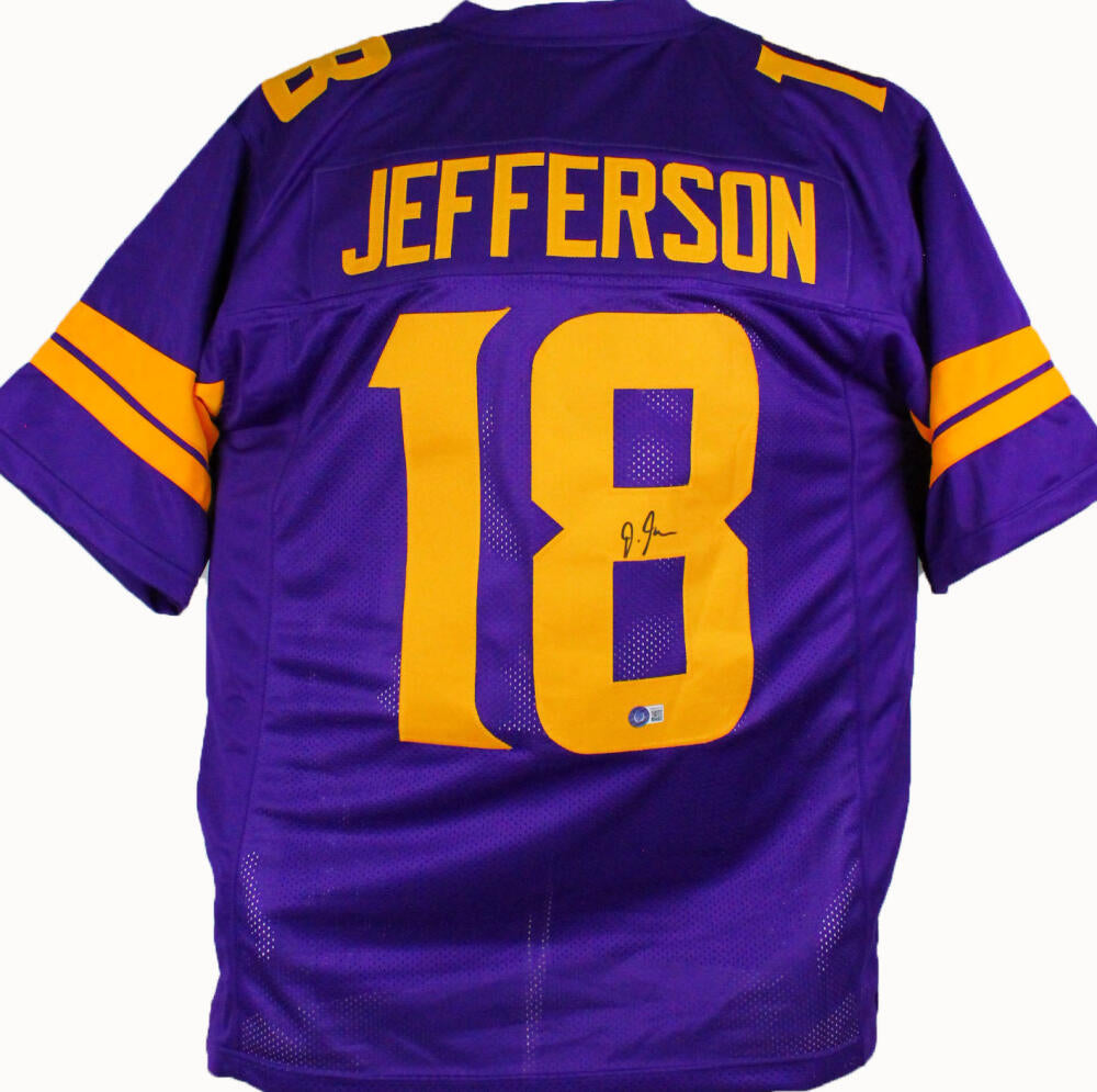 The Jersey Source Justin Jefferson Autographed Purple w/ Gold #s Pro Style Jersey -Beckett W Hologram *Black