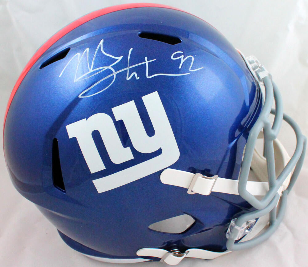 Giants Michael Strahan Authentic Signed White Panel Logo Football BAS  Witnessed