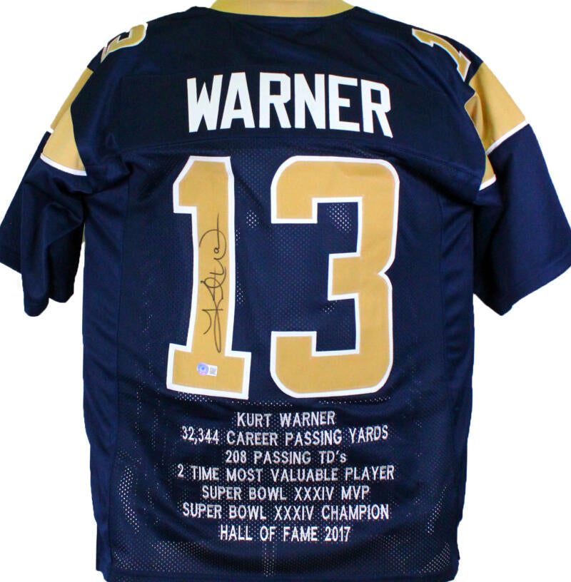 The Jersey Source Kurt Warner Autographed Blue/Yellow Pro Style Stat Jersey-Beckett W Hologram