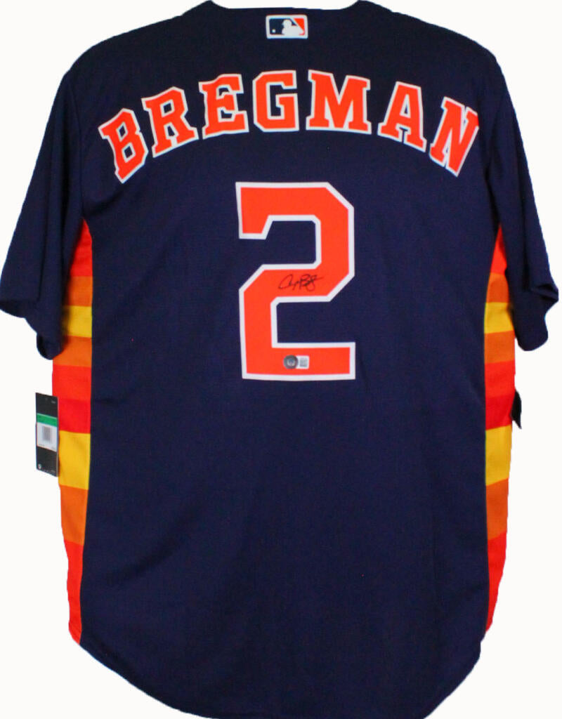 Houston Astros Alex Bregman Autographed Blue Throwback Nike Jersey Size L  Beckett BAS Witness Stock #220478