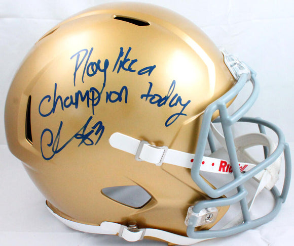 Chase Claypool Autographed Notre Dame F/S Speed Helmet w/Insc.-Beckett W Hologram *Blue