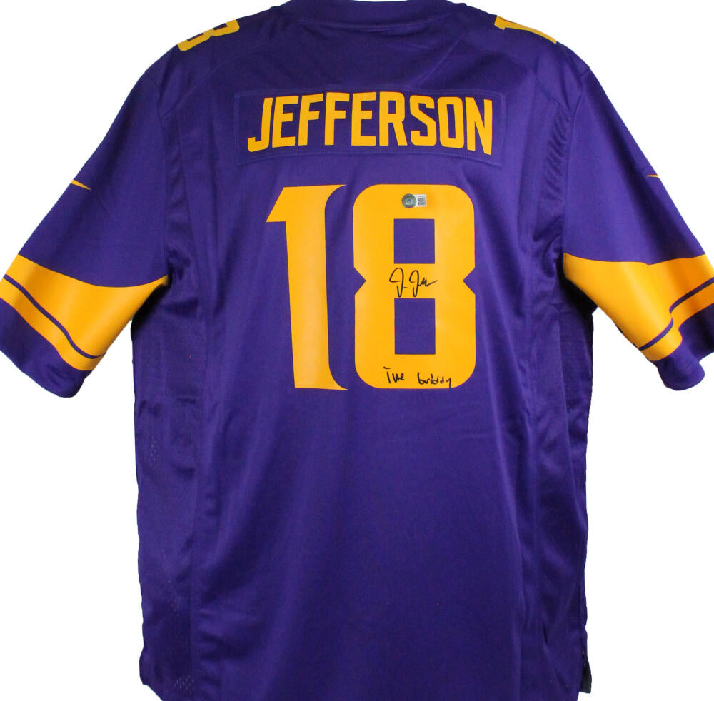 Justin Jefferson Signed Purple Nike Game Jersey w/ Insc- Beckett W