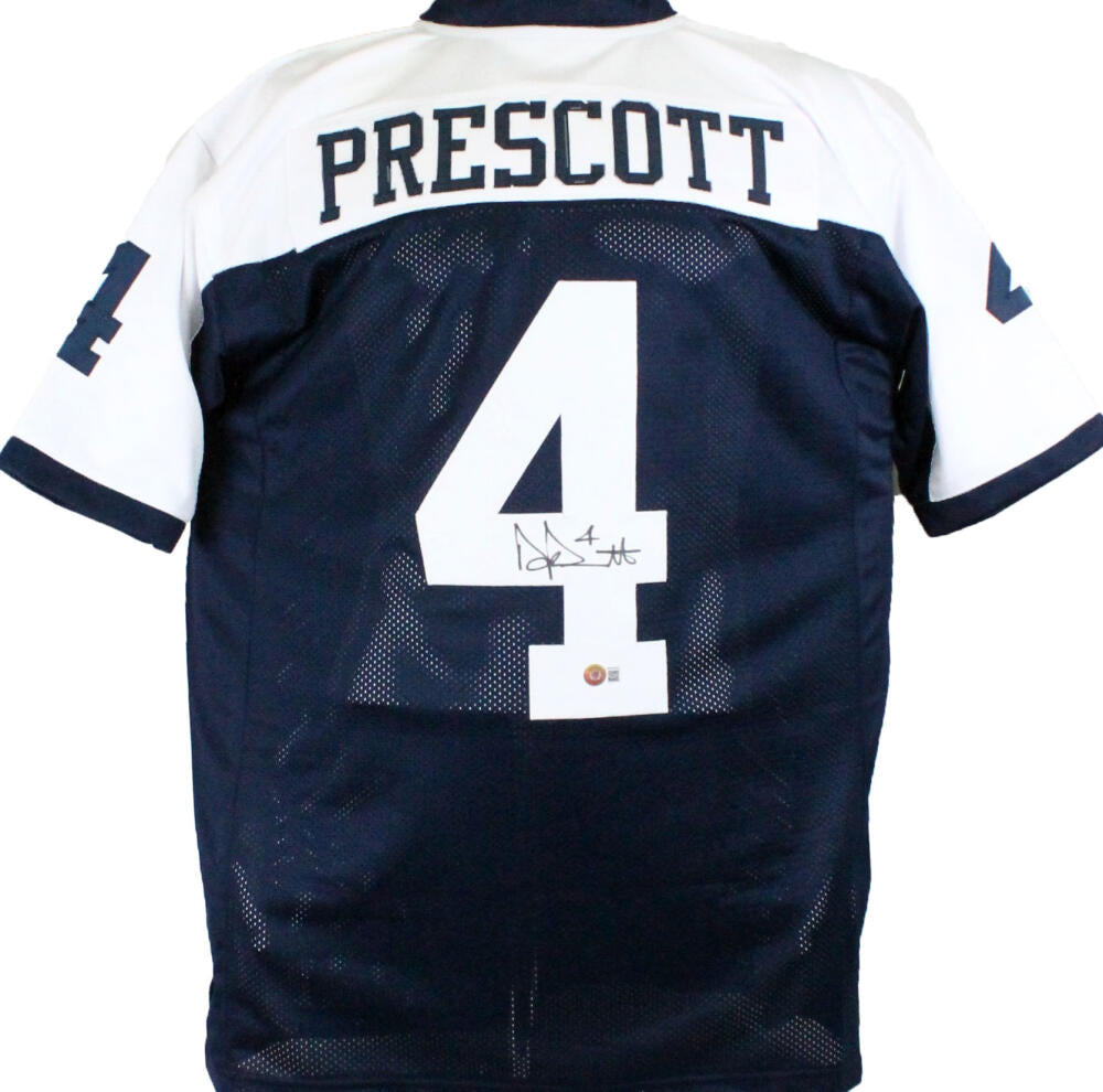 The Jersey Source Dak Prescott Autographed Blue with White Pro Style Jersey-Beckett W Hologram *Black