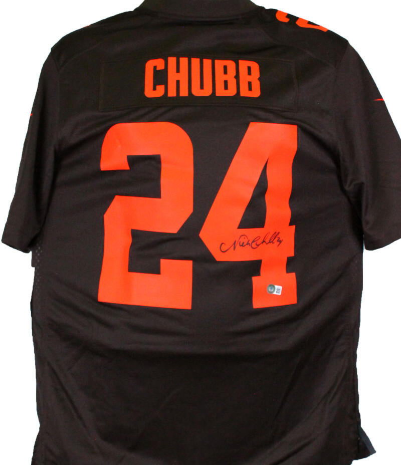 The Jersey Source Nick Chubb Autographed Cleveland Browns Nike Game Jersey- Beckett W Hologram *Black