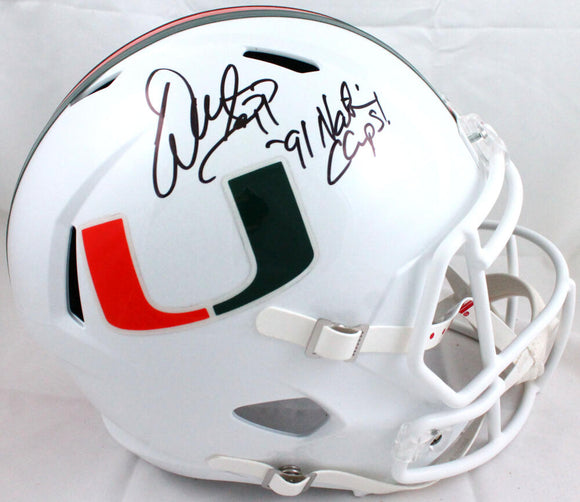 Warren Sapp Signed F/S Miami Hurricanes Speed Helmet W/ Insc-Beckett W Hologram *Black Image 1