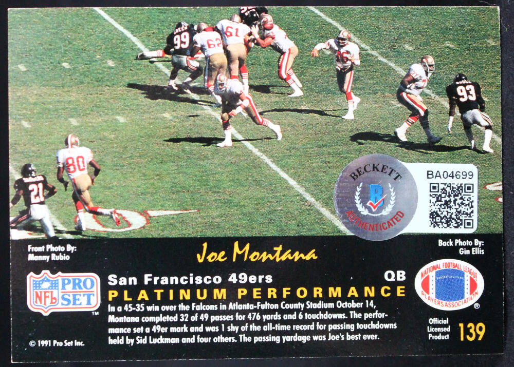 1991 Pro Set Platinum #139 Joe Montana Auto SF 49ers Autograph Beckett –  The Jersey Source