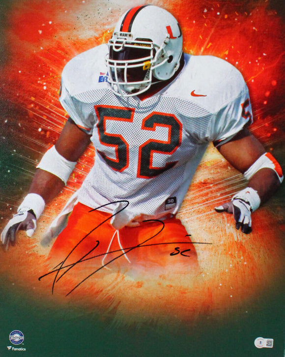 Ray Lewis Signed Miami Hurricanes Framed 16x20 Stretched Canvas- BA W Holo *Black Image 1