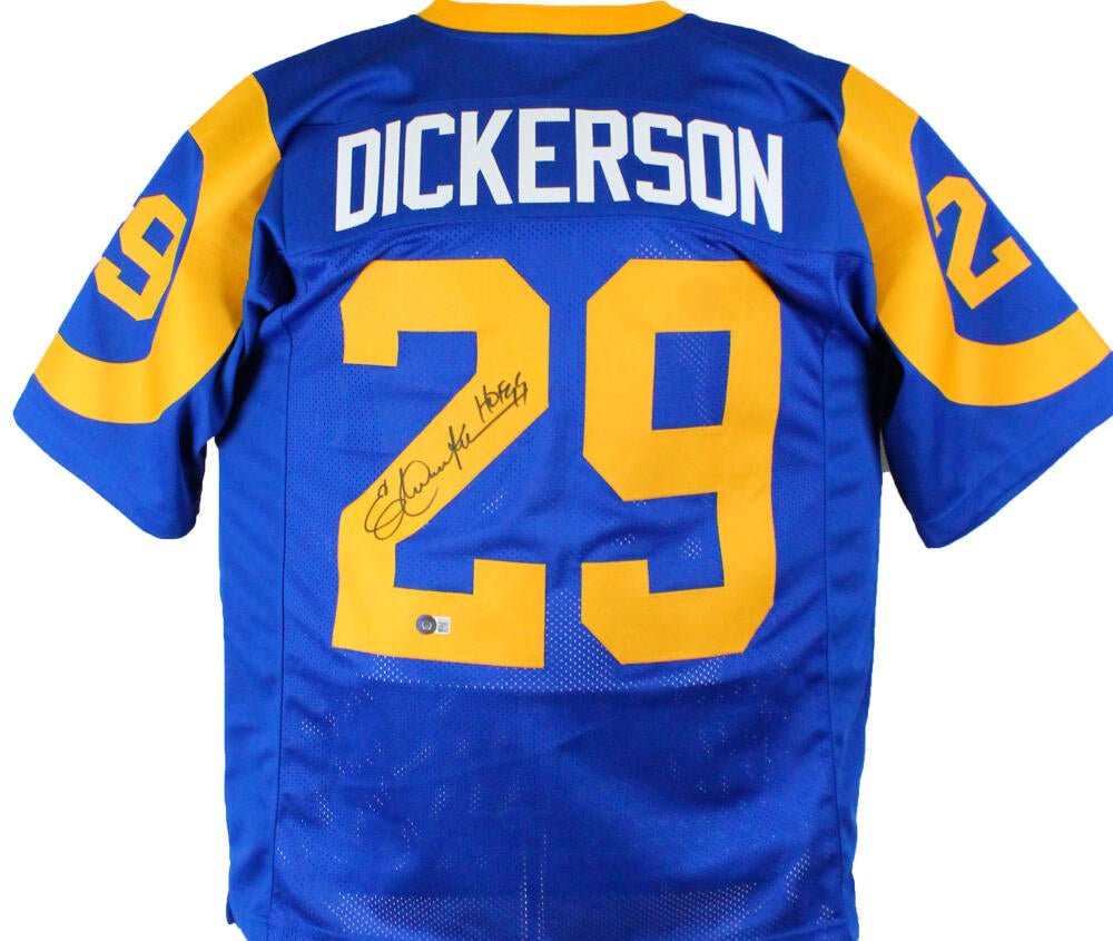 The Jersey Source Autographs Eric Dickerson Signed Blue/Yellow Pro Style Jersey w/ HOF-Beckett W Hologram