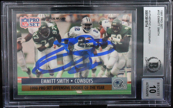 1991 Pro Set #1O Emmitt Smith Auto Dallas Cowboys BAS Autograph 10  Image 1