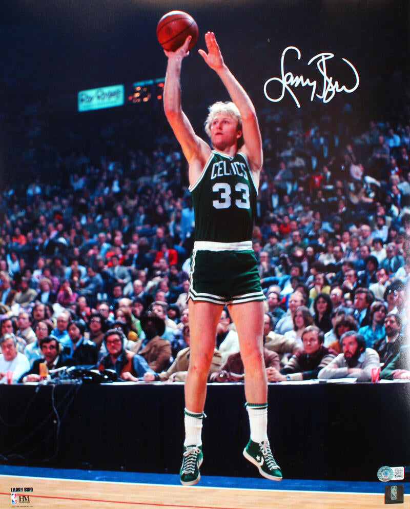 Larry Bird Boston Celtics Autographed 11 x 14 Shooting over