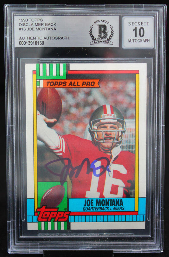 1990 Topps Disclaimer Back #13 Joe Montana San Francisco 49ers BAS Autograph 10  Image 1