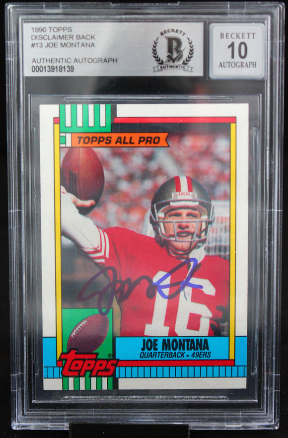 1990 Topps Disclaimer Back #13 Joe Montana San Francisco 49ers BAS Autograph 10  Image 1