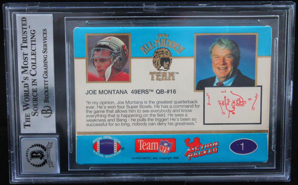 1990 Action Packed All Madden #1 Joe Montana Auto SF 49ers BAS Autogra –  The Jersey Source