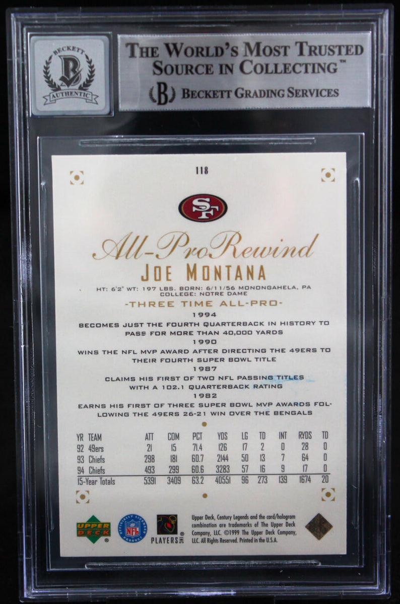 1999 Upper Deck Century Legends #3 Joe Montana Auto San Francisco 49er –  The Jersey Source