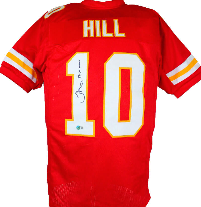 Tyreek Hill Autographed Red Pro Style Jersey w/SB Champs-Beckett W Hologram  *Black