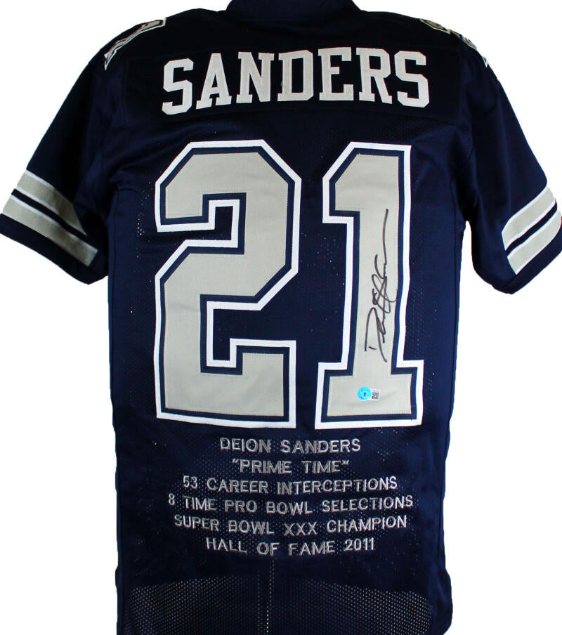 Deion Sanders Authentic Signed White Pro Style Framed Jersey