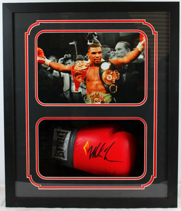 Mike Tyson Autographed Shadow Box Red EverfreshBoxing Glove Arms Up- JSA W Auth  Image 1