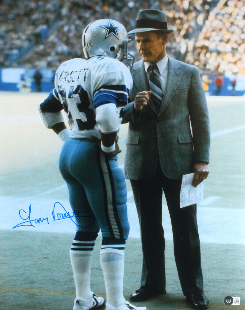 Tony Dorsett Autographed Dallas Cowboys 16x20 w/Landry Photo-Beckett W  Hologram *Blue