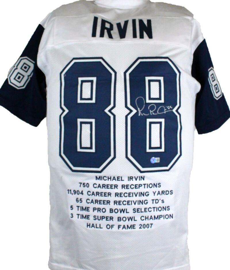 The Jersey Source Michael Irvin Autographed White/Blue Pro Style Stat Jersey-Beckett W Hologram *Silver