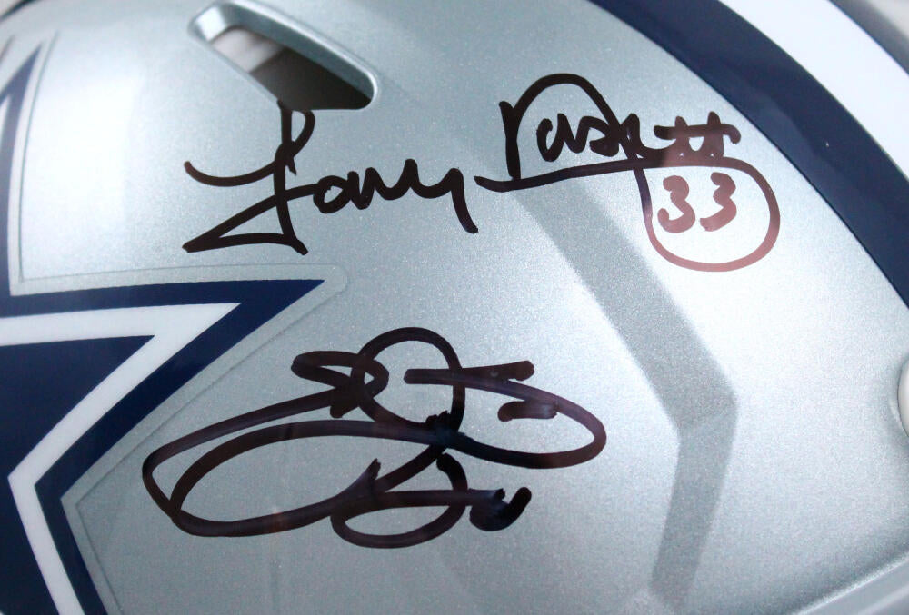 Emmitt Smith, Tony Dorsett & Ezekiel Elliott Autographed Dallas Cowboys  Full Size Helmet