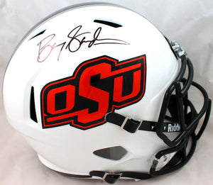 Barry Sanders Autographed Oklahoma State F/S Speed Helmet-Beckett Hologram *Black Image 1