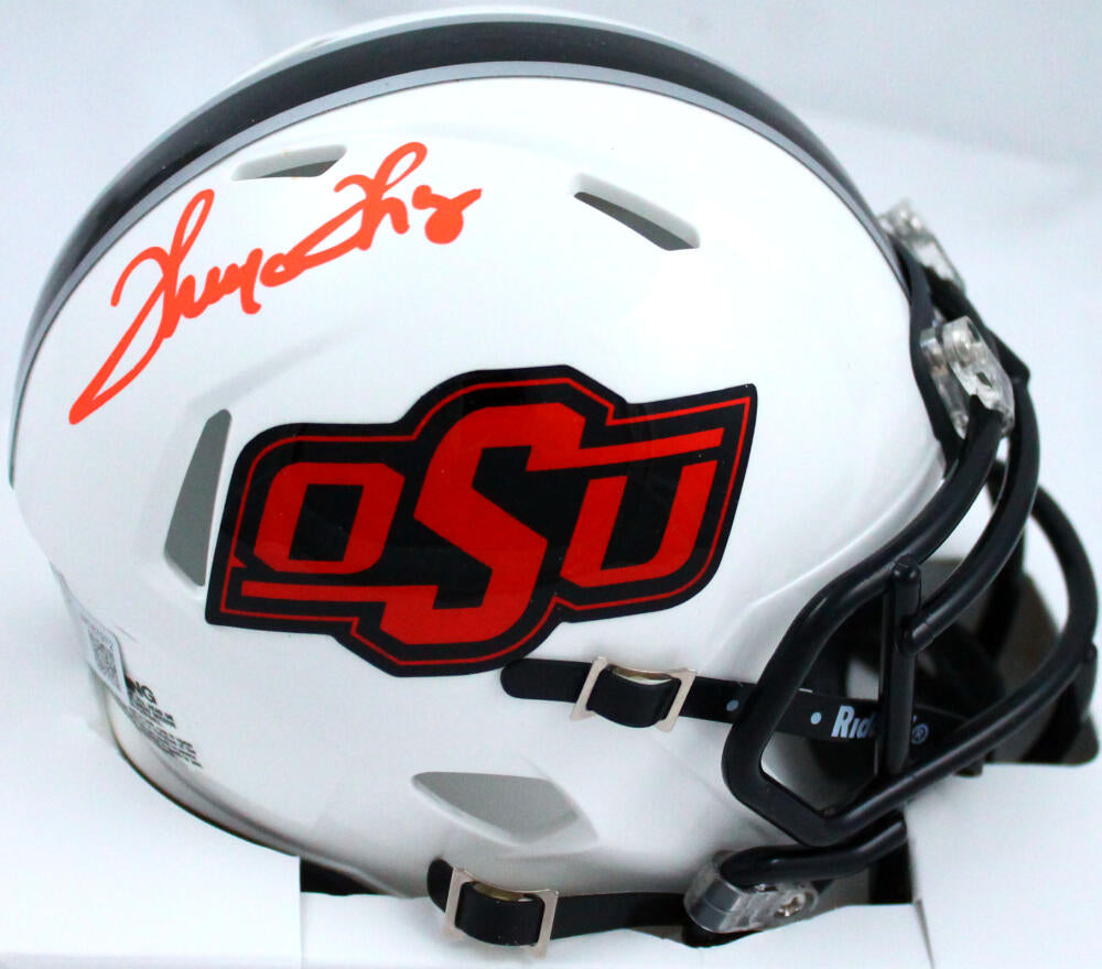 Thurman Thomas Autographed Oklahoma State White Speed Mini Helmet-Beck –  The Jersey Source