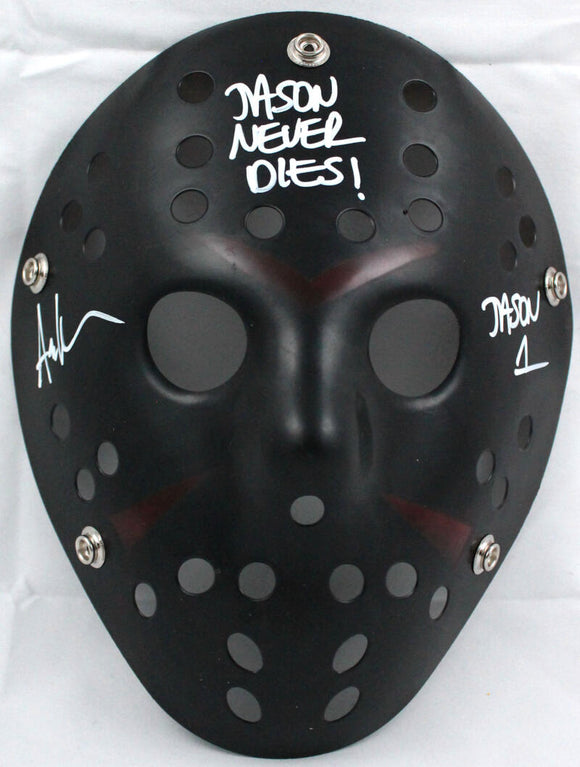 Ari Lehman Signed Friday The 13th Black Jason Mask w/2 Insc.-Beckett W Hologram *White Image 1