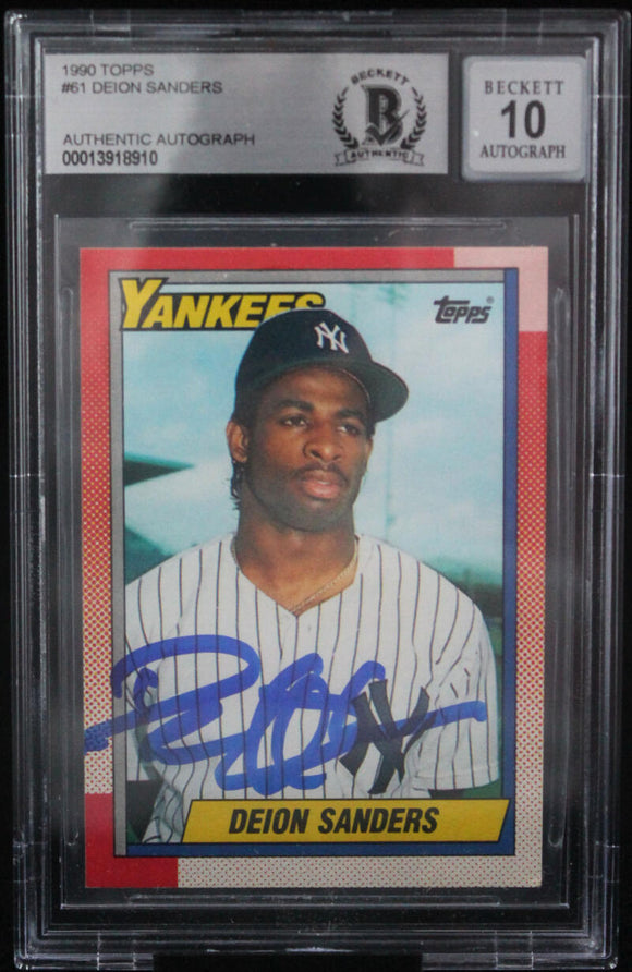 1990 Topps #61 Deion Sanders New York Yankees BAS Autograph 10  Image 1