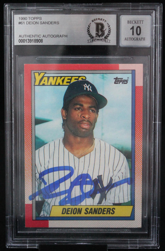1990 Topps #61 Deion Sanders New York Yankees BAS Autograph 10  Image 1